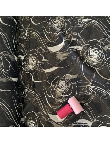 SZYFON ŻAKARD KWIATY CZARNO BIAŁY