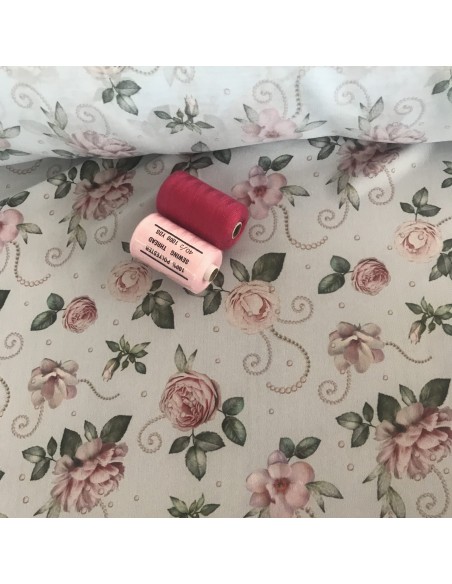 SZYFON DRUK CYFROWY KWIATY-PEREŁKI-BŁĘKIT