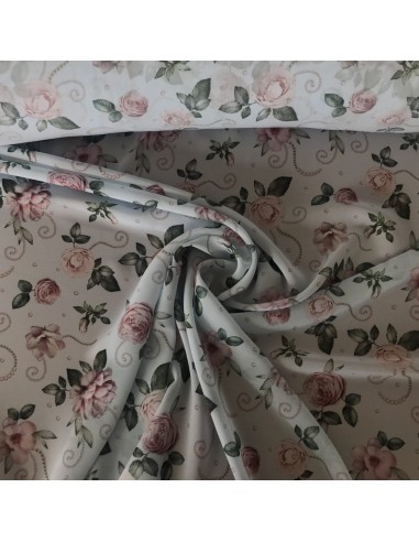 SZYFON DRUK CYFROWY KWIATY-PEREŁKI-BŁĘKIT