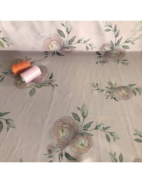 SZYFON DRUK CYFROWY KWIATY BRZOSKWINIOWY-RÓŻ