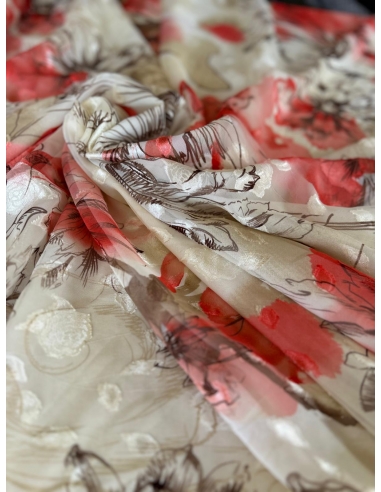 Tkanina szyfon żakard kwiaty koralowe