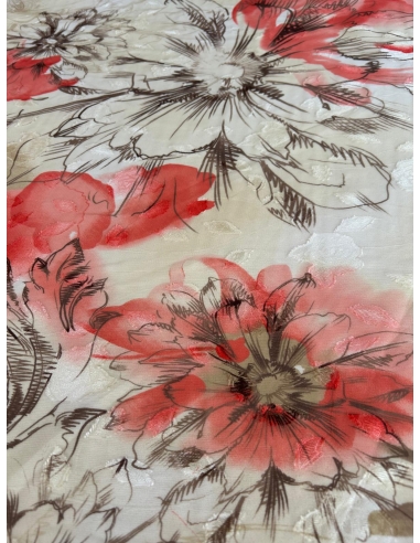 Tkanina szyfon żakard kwiaty koralowe