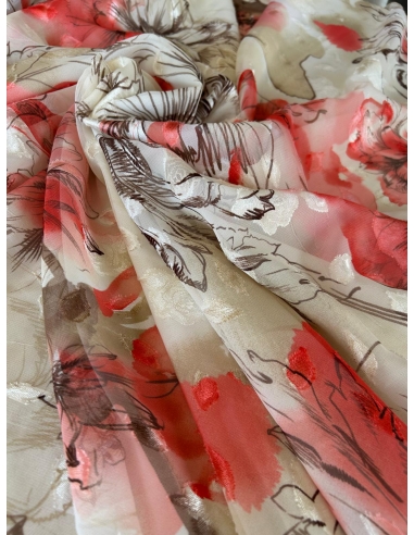 Tkanina szyfon żakard kwiaty koralowe