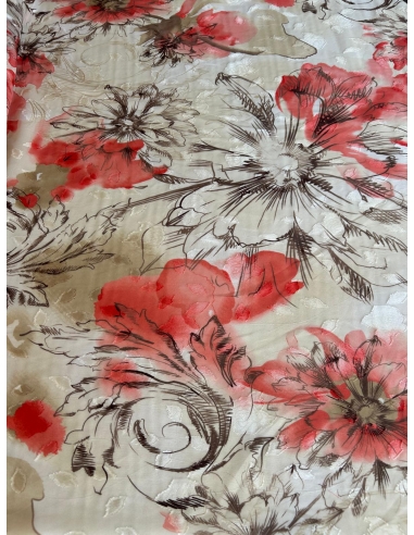 Tkanina szyfon żakard kwiaty koralowe