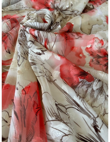 Tkanina szyfon żakard kwiaty koralowe