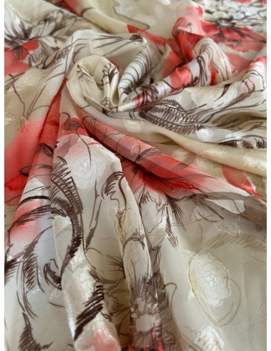 Tkanina szyfon żakard kwiaty koralowe