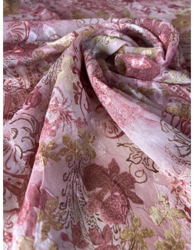 Tkanina szyfon żakard ornamenty różowy