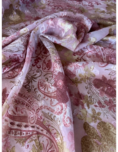 Tkanina szyfon żakard ornamenty różowy