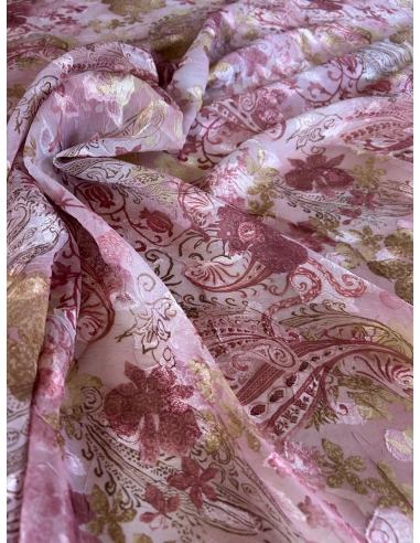 Tkanina szyfon żakard ornamenty różowy