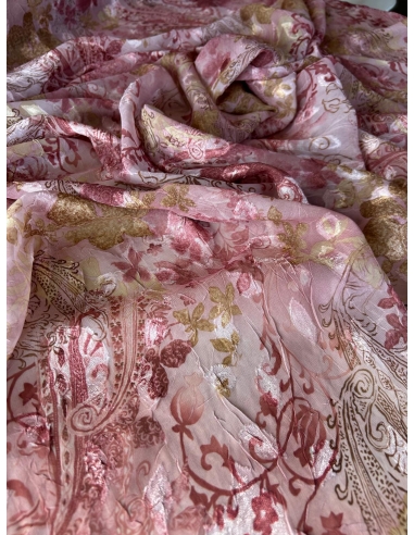 Tkanina szyfon żakard ornamenty różowy